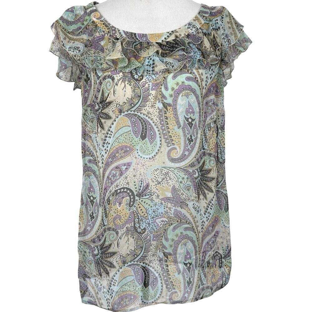 Esprit Sheer Paisley Ruffle Blouse Women’s Size S Pastel Boho Lightweight Top